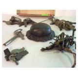 Small group of old keys of all types, and door