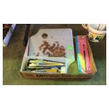 Artist paint lot, selection of brushes, and paint