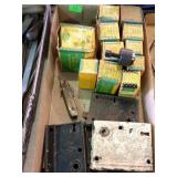 Five old door hardware locks, folding knife, and