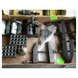 Box flat of machinist parts, V block stops, 3 all