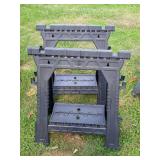 Pair of Blue Hawk poly folding sawhorses