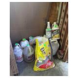 Group lot, cat litter and jugs of cleaning and