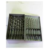 Set of brace drill bits in metal case