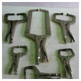 Group of six Vise Grib "C" Clamps, various sizes