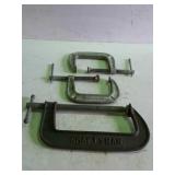 Three "C" Clamps, two 4" Brink and Cotton, and