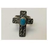 Turquoise Sterling Silver Cross Ring Size 6