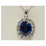 Sterling Silver Synthetic Sapphire and Cubic