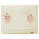 14K Gold Pink Cubic Zirconia Star Earrings