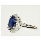 Sterling Silver Synthetic Sapphire and Cubic