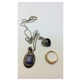 Sterling ring size 9, Sterling necklace, and