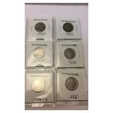 Six buffalo nickels