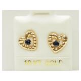 10K Yellow Gold Blue Sapphire, Heart Earrings