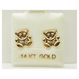 14K Yellow Gold Teddy Bear Earrings