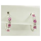 Sterling Silver Created Pink Sapphire Earrings