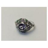 1ct amethyst and opal 925 Sterling silver ring