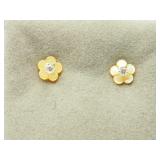 14K Yellow Gold Cubic Zirconia Earrings W/ Mother