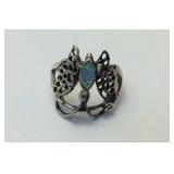 Opal Sterling Silver Butterfly Ring Size 6.75 No