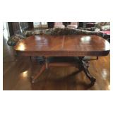Walnut double pedestal dining table, fluted rim,