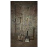 Tool lot: square shovels, carpenters square,