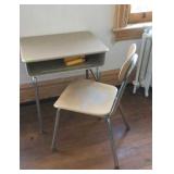 Metal school desk and chair, stainless legs and