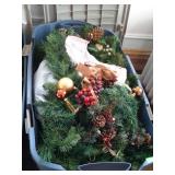 Large tote of Christmas garland with pine cones,