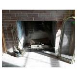 Brass fireplace screen, tool set and log holder,