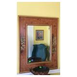 Painted beveled glass wall mirror measures 30 x