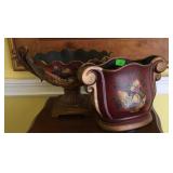 Two home decor vases, One has handle broke off