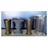 decor group, two brass vase planters, molded urn
