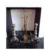Fireplace set, pair of small cannonball andirons
