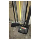 Group lot: broom, dust pan, mop, umbrella