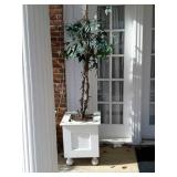 White painted ball footed planter box with