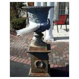 Cast iron Urn with base, scroll decor and