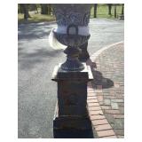 Cast iron Urn with base, scroll decor with