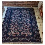Area rug Blue floral with fringes, machine made