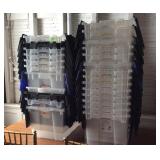 25 storage totes, with interlocking lids all as