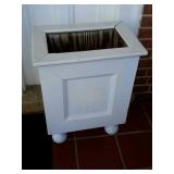 White painted wooden box ball footed planter