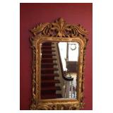 Beveled mirror with molded resin frame, measures