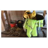 Group lot, Rubbermaid trash can with some rain