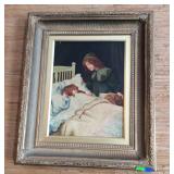 Decorator painting, mother over child in bed