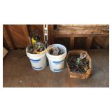 Group of misc hardware tools level, bolts, chisel