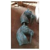 Two cast iron horse head hitching posts in box