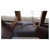 Two cast iron horse head hitching posts in box