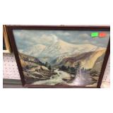 Wall decor - framed mountain lake scene print -