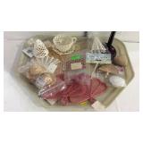 Misc - crochet ornaments, miniature baskets & fans
