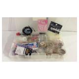 Jewelry making supplies in plastic container with