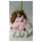 13" tall seated pillow bottom doll with porcelain