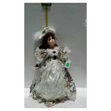 21" porcelain doll in cream & purple floral dress