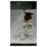 26" porcelain bride doll with rhinestone necklace,
