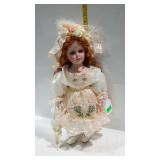 17" porcelain red hair doll in floral embroidered
